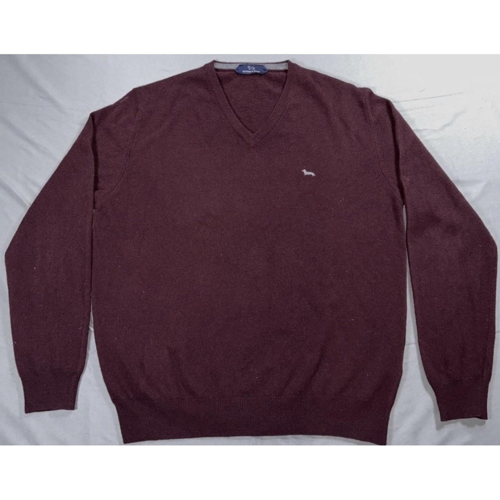 Harmont & Blaine Sweater Mens Large Red V Neck Wool Knit Pullover Dog Italy